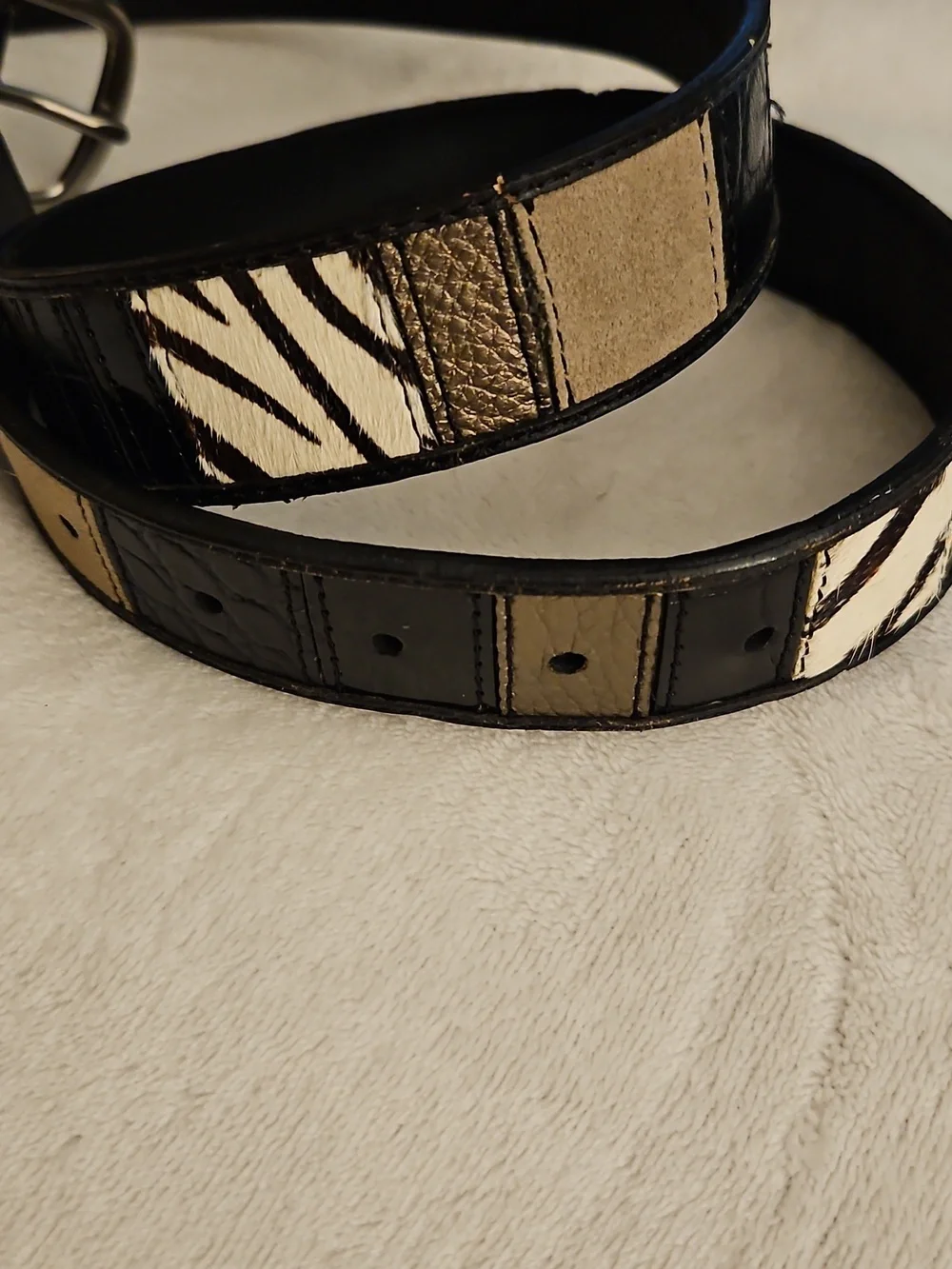 FOSSIL 1980s Zebra Metallic Patchwork Leather Belt